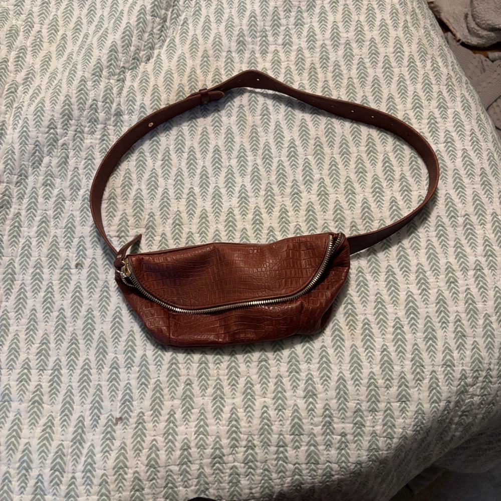 Brown Crocodile-Embossed Belt Bag